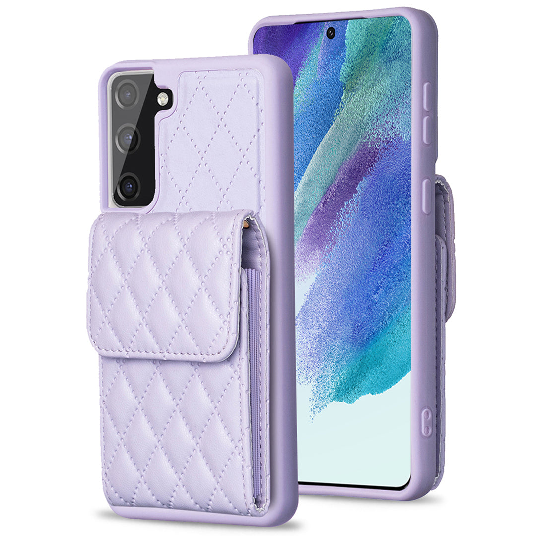 BF22-Style For Samsung Galaxy S21 FE 5G PU Leather Coated TPU Phone Case with Card Holder Kickstand BF22-Style For Samsung Galaxy S21 FE 5G PU Leather Coated TPU Phone Case with Card Holder Kickstand